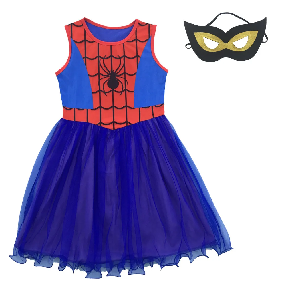 Baby Girl Dress Spider Man Cosplay Costume Children Tutu Toddler Kid Princess Halloween Party Clothes Girls Dresses + Mask | Детская