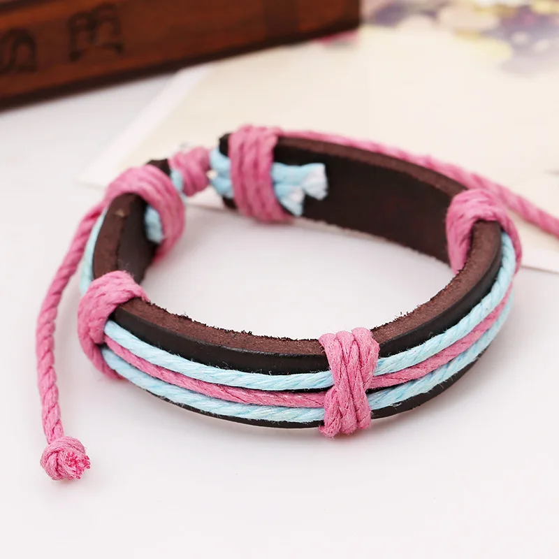 Коричневый кожаный браслет SHAOJIA трехцветный плетеный с широкими манжетами