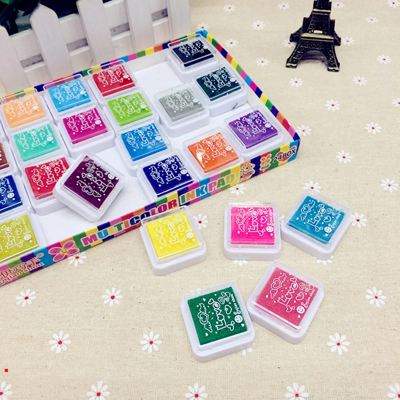 

24 Color Multi-Color Ink Pads Children Fingerprint Picture Finger Painting Stamp Pads Pigment Kids Craft DIY Toys -17 J M09