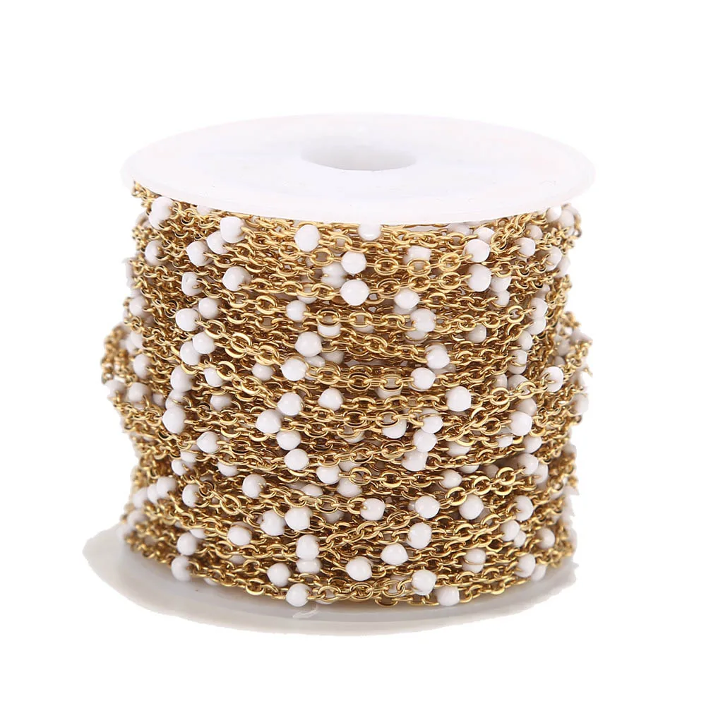 Enamell Gold White 4 метра золотые цепочки из нержавеющей стали для ювелирных изделий DIY эмалированный овальный шар цепочка из бисера для женщин ожерелье Браслеты ножной браслет - Цвет: Enamell Gold White