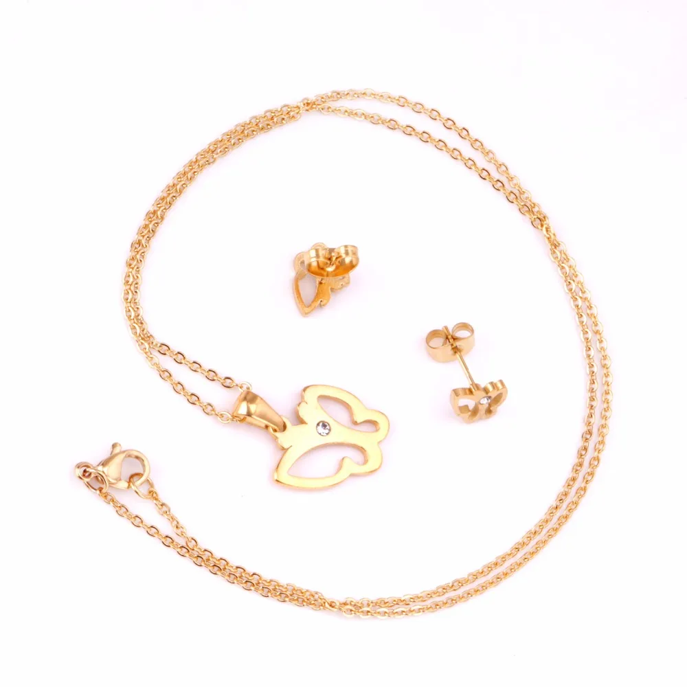 LUXUKISSKIDS Мода 316L ожерелье с золотой бабочкой Серьги Дубай ювелирные наборы для