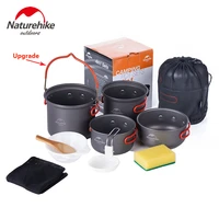 naturehike 2 3 person camping pot sets portable outdoor cookware picnic pot pan picnic bowl travel mess kits nh15t401 g