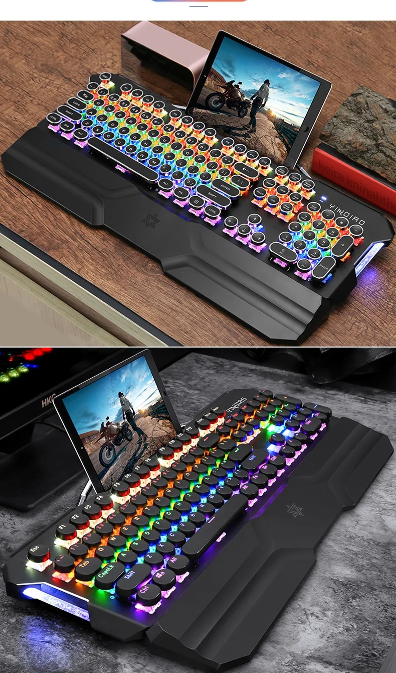 YINDIAO Esport Ретро круглая клавиатура Проводная Смешанная подсветка Механическая игровая клавиатура мышь и гарнитура моделирование водяного охлаждения