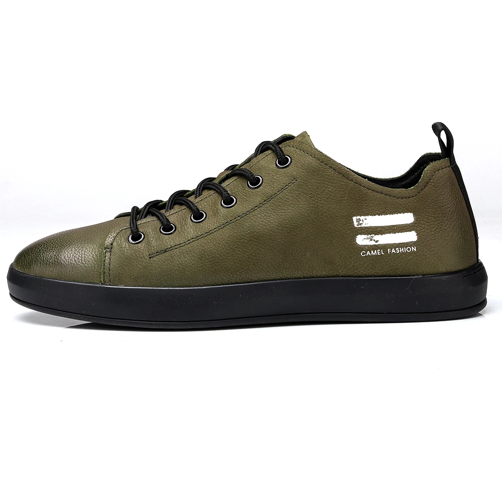 CAMEL Men's Genuine Leather Casual Shoes Classic Fashion Male Lace up Flats Black White Men Flat Heel Daily Comfortable Footwear