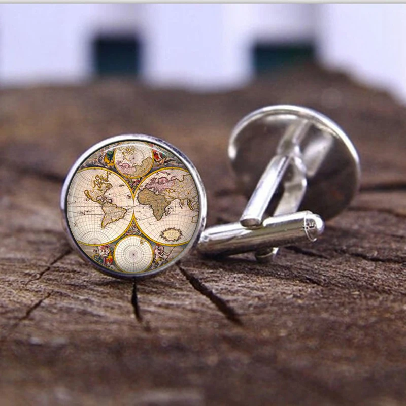Запонки SUTEYI с изображением карты для мужчин ювелирные украшения со стеклянным