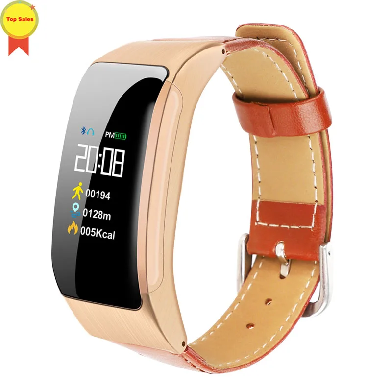 leather strap gold Смарт-talk цветная гарнитура Talk смарт-браслет пульсометр спортивные Смарт-часы Шагомер фитнес-трекер Браслет - Цвет: leather strap gold