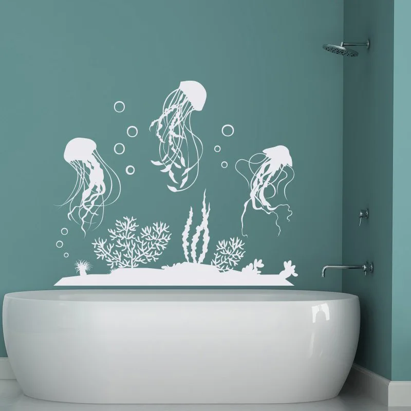 Jellyfish виниловая наклейка на стену, декор для ванной комнаты-морской океан, животное, морская Наклейка на стену, под морем, декор на стену B-33