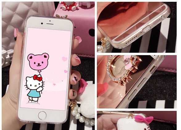 Красивый Алмазный со стразами + Зеркало Мягкая термополиуретановая крышка чехол