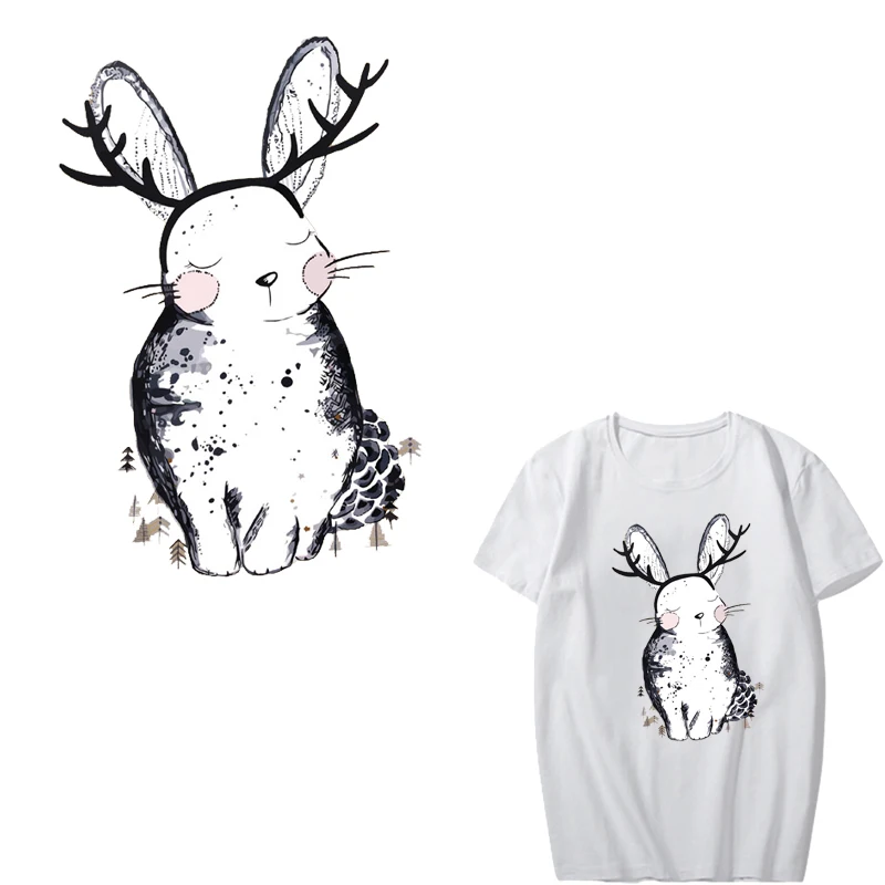 

Iron on Transfer Cartoon Rabbit Patches for Girl Clothing DIY T-shirt Appliques Vinyl Stickers Stripes on Clothes Heat Press