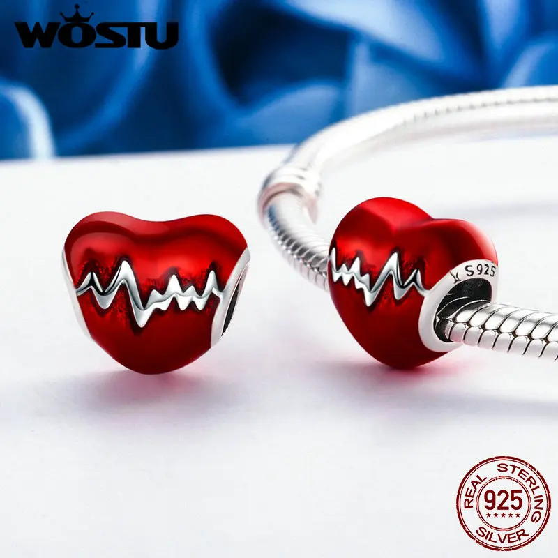 WOSTU Лидер продаж 925 пробы серебряные бусины сердцебиение подходят WST браслет DIY ювелирные изделия подарок CQC249