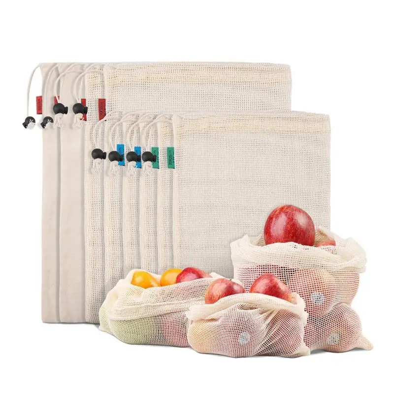 

Reusable Produce Bags For Fruit,Veggies,Fridge Organizing,Toys,Lightweight&Drawstring,Double Stitched,Tare Weight Tag,Washable