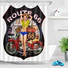 LB Белый занавес для душа в стиле ретро для поездок на мотоцикле и в стиле ретро, набор из ткани и коврика Route 66, ванная комната для украшения ванны