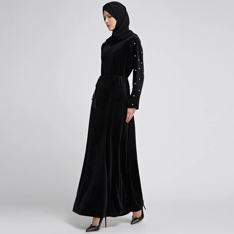 Зимнее Vestido abaya халат Дубай Арабский Кафтан мусульманский бархат хиджаб платье Катара Кафтан Абая для женщин турецкая исламская одежда