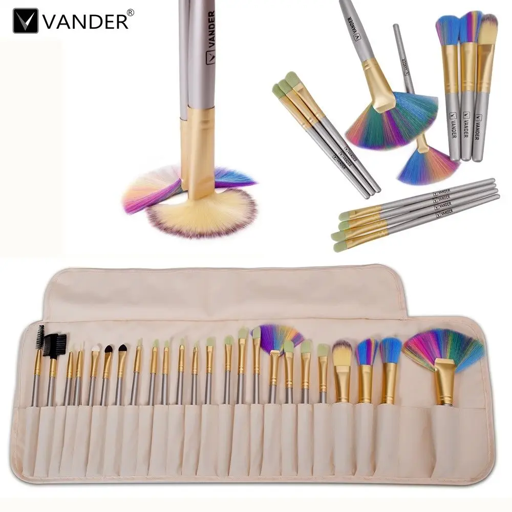 Vanderlife 24Pcs Color Hair Makeup Brushes Set Beauty Cosmetics EyeShadow Lip Powder Pincel Make Up Maquiagem Tools + Pouch Bag | Красота и