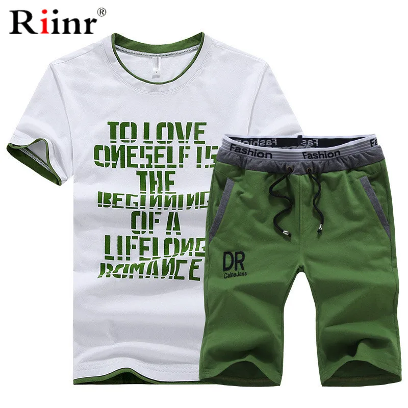 Мужской комплект из 2 предметов Riinr футболка + шорты для повседневной носки 2019 |