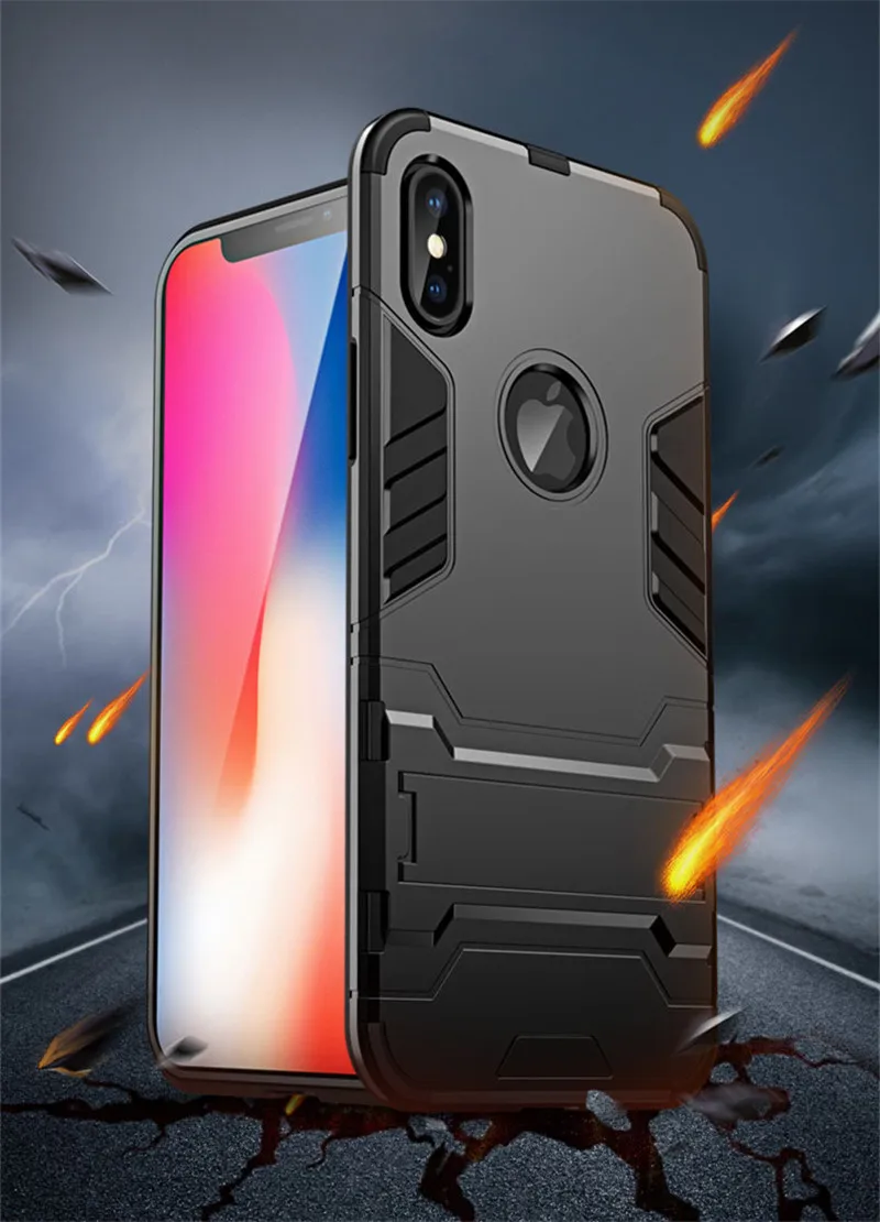 1000PCS Shockproof Armor Phone Case For iPhone XR X XS Max 8 7 Plus 6 6S Silicone Holder Cases Stand Matte Protective Back Cover | Мобильные