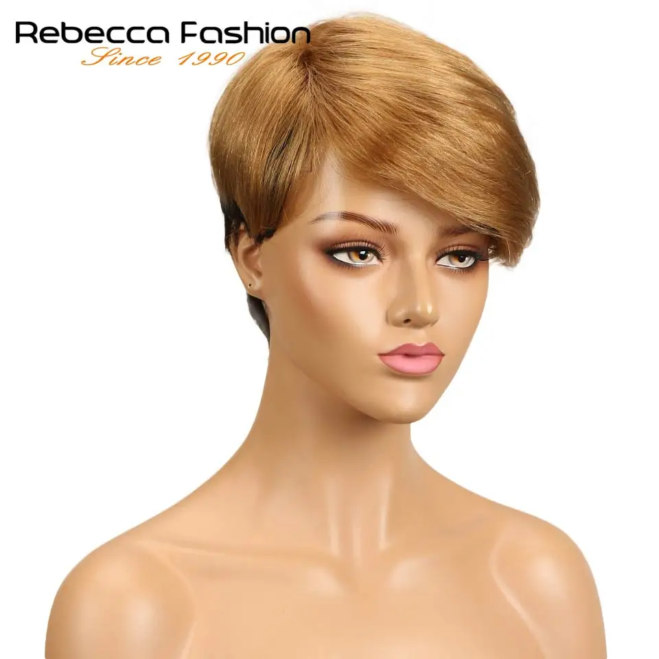 Rebecca смешанные цвета короткие прямые волосы парик перуанский Remy человеческие волосы парики для черных женщин коричневый красный Pixie Cut парик