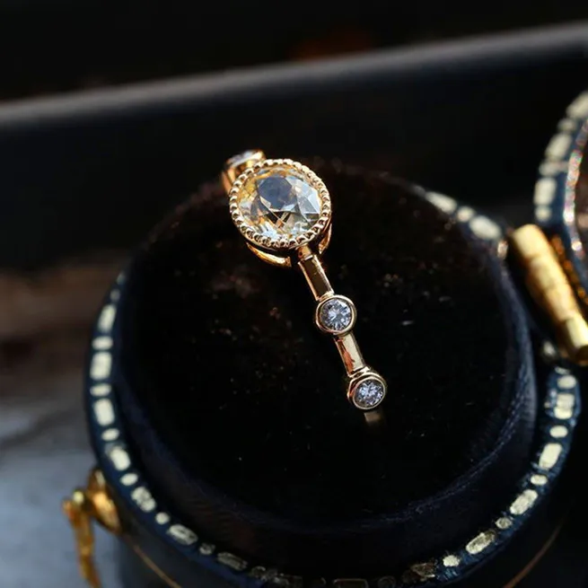 Creative Female White Zircon Stone Ring Unique Style Yellow Gold Color Wedding Ring Fashion Engagement Promise Rings For Women