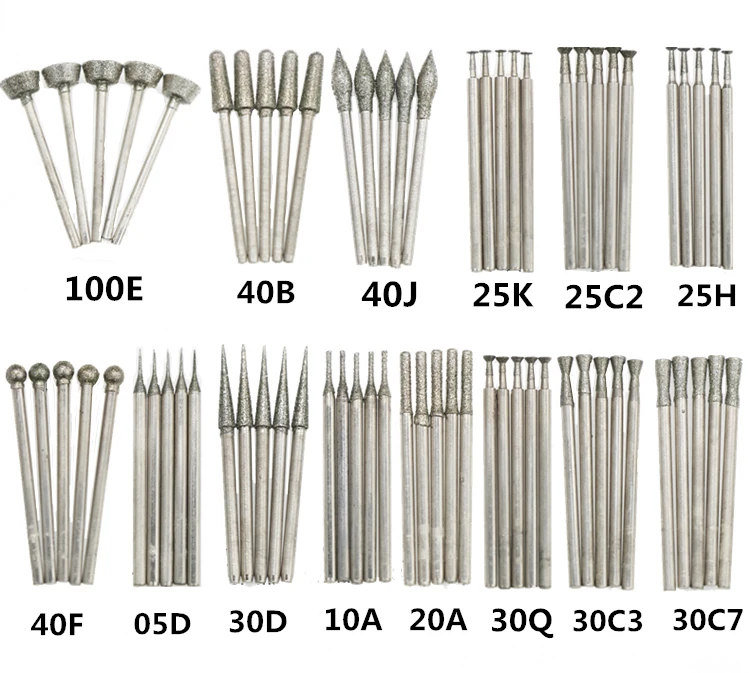 New high-quality jade carving set 70 pieces/sets Jade grinding pin diamond head tools 2.35 handle | Инструменты