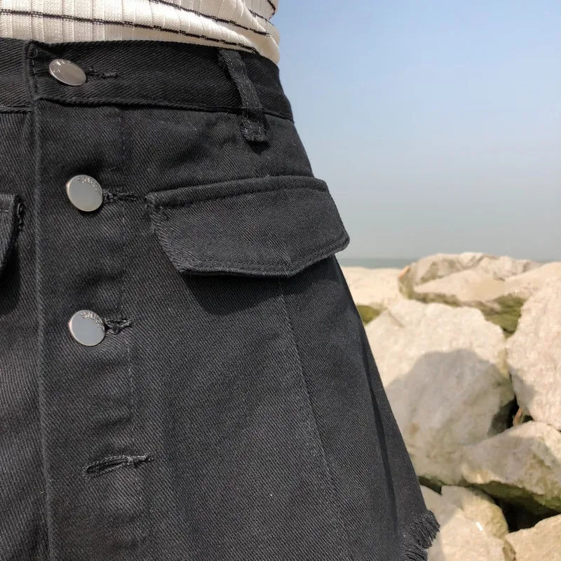 Женские шорты новинка 2019 однотонные однобортные джинсовые из двух частей