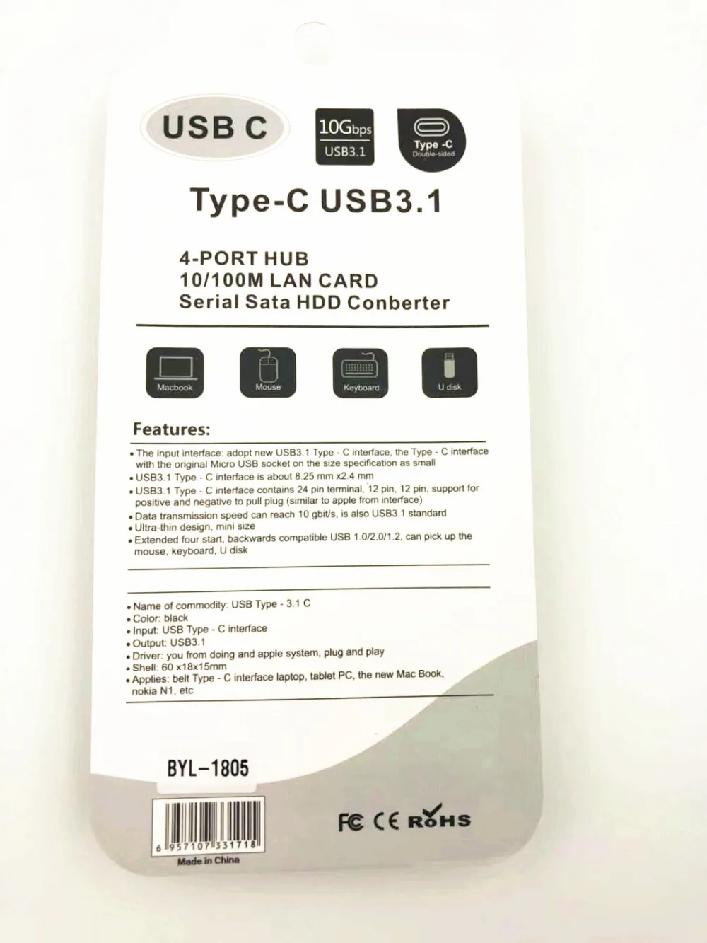 New Type-C To 4-Port USB 3.0 Hub 3.1 Adapter with Micro Port Charging For PC iMac Laptop Computer HUB PC/Laptop/Mac |