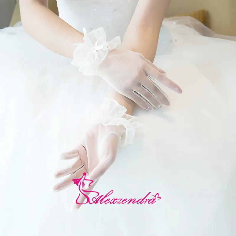 

Alexzendra Short Lace Bridal Gloves Wedding Accessories Wedding Gloves with Bow Wedding Gloves