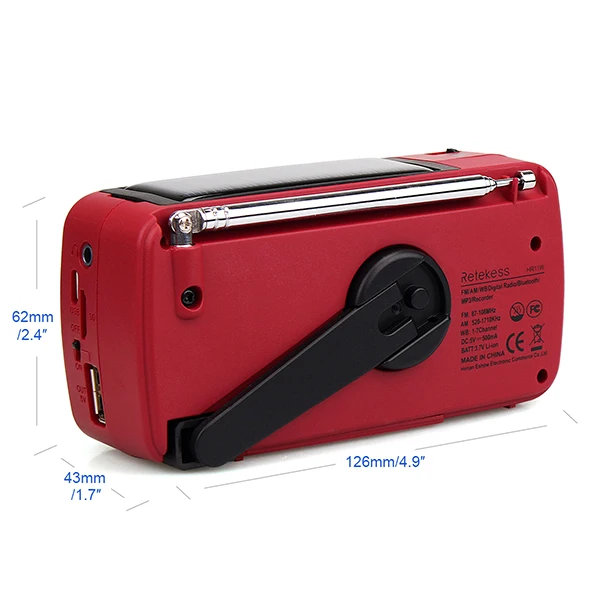 RETEKESS HR11W NOAA погодное радио FM AM аварийный SOS ручной Солнечный приемник с Bluetooth MP3 плеер цифровой рекордер