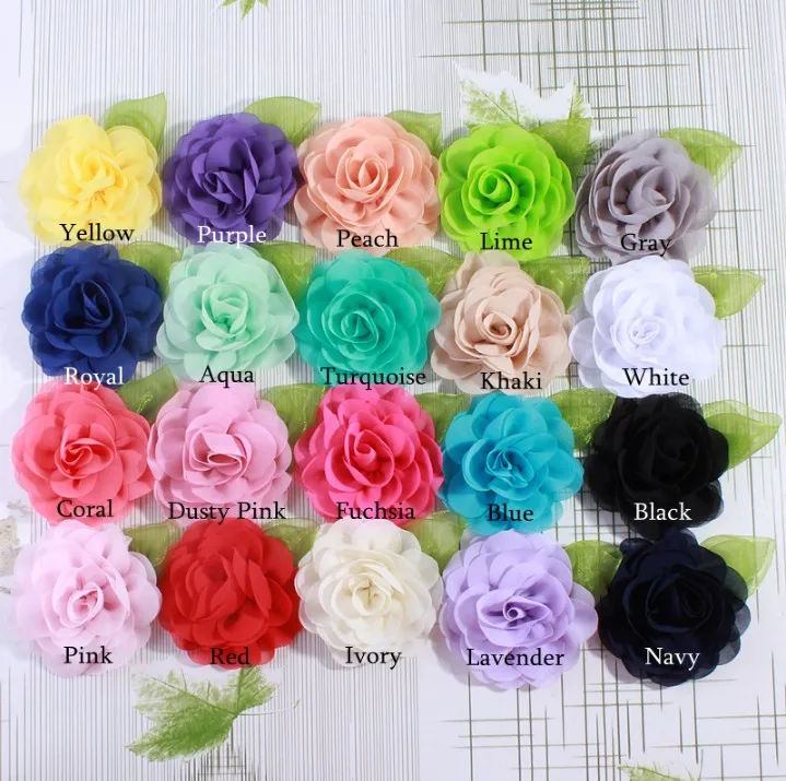8.5CM Green Leaf Chiffon Flowers For Headband Petals Poppy Fabric Flower Hair Accessories |