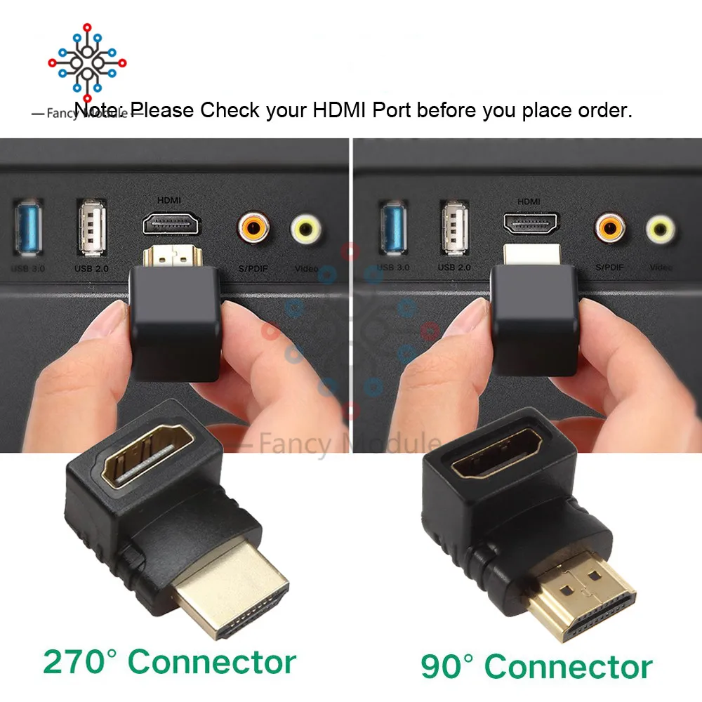 HDMI адаптер под прямым углом 90/270 градусов позолоченный HDMI мужчин и женщин разъем Поддержка 3D 4K 1080P HDMI удлинитель