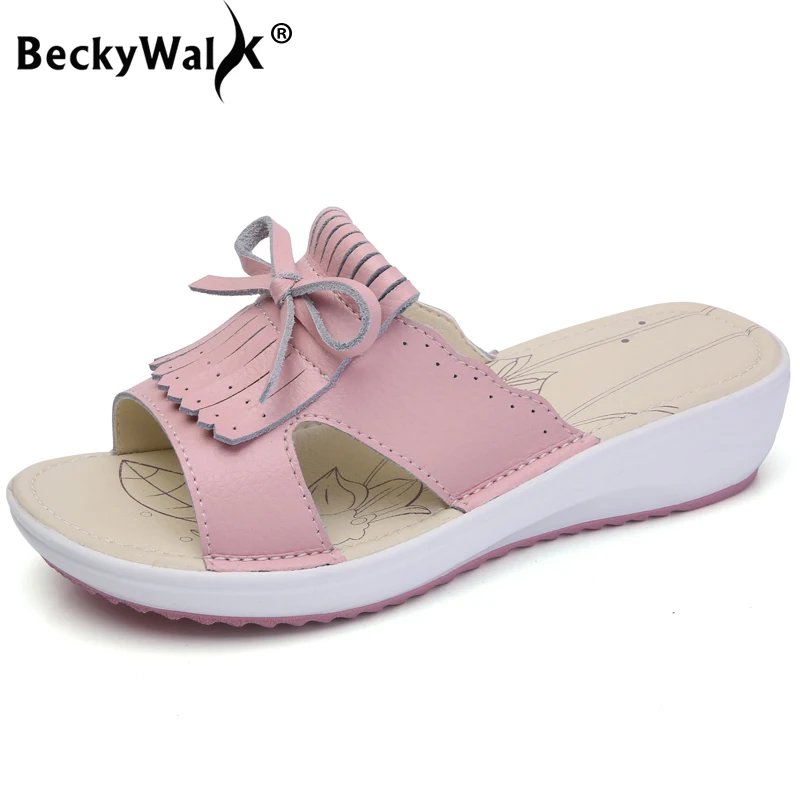 Женские сандалии на плоской подошве BeckyWalk летние шлепанцы из яловой кожи ярких