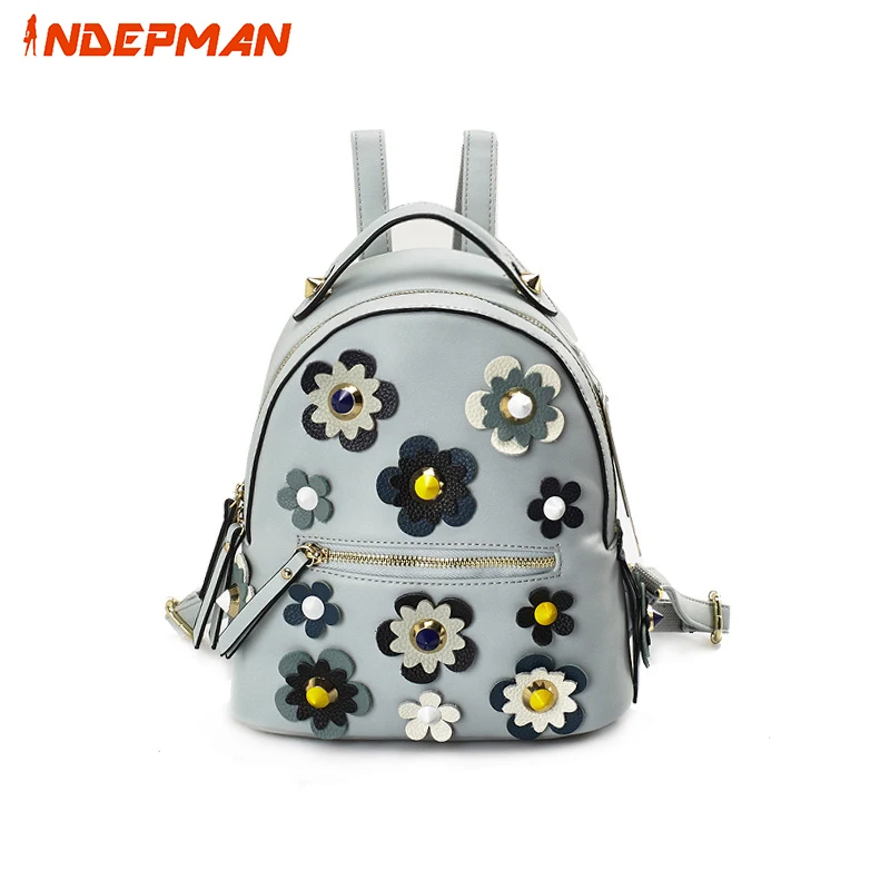 Мини Мода Цветочный Заклёпки Кожа PU Рюкзак Для женщин Повседневное Daypacks