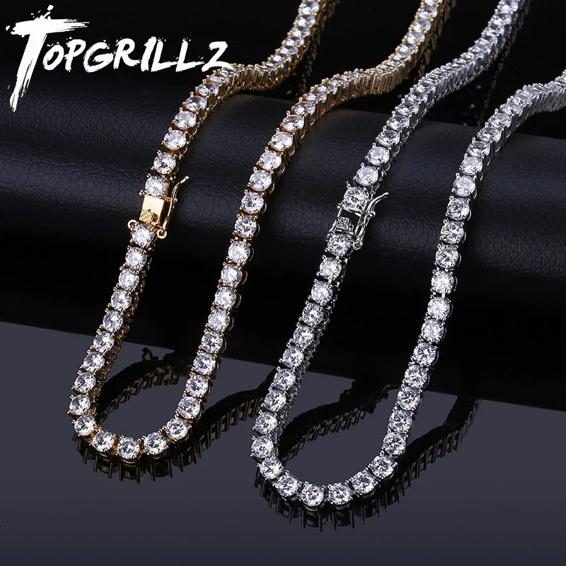 Цепочка TOPGRILLZ Мужская теннисная украшение в стиле хип-хоп сверкающая цирконий AAA 1