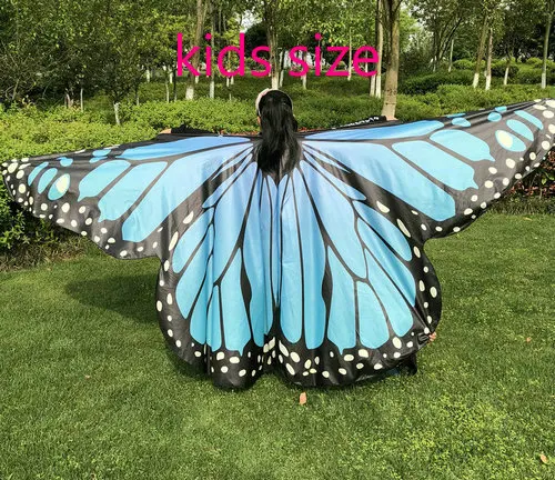 kids sky blue Женский костюм с крыльями бабочки для танцев, для девочек, для танца живота, с разрезом крыльев, костюм монарха, праздничная одежда для взрослых и детей, 2 размера - Цвет: kids sky blue