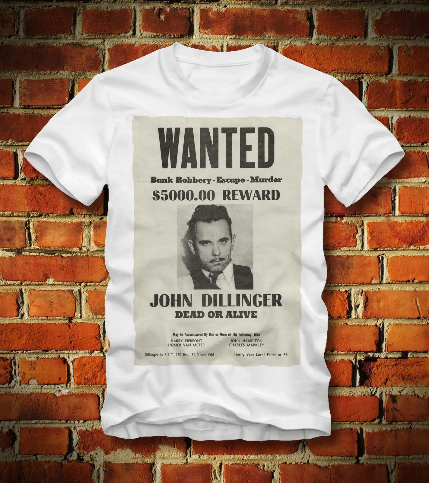 Футболка JOHN DILLINGER WANTED DEAD OR ALIVE POSTER общественных противников ТВ классная