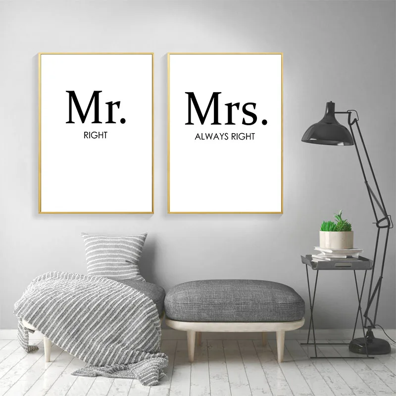 Mr Mrs модный постер черно белый холст настенная Художественная печать картина в