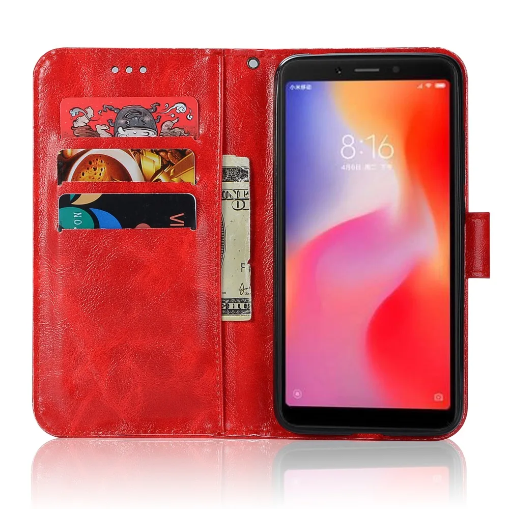 Роскошные Ретро Fundas флип чехол для Xiaomi Redmi 6 случаях кожа + Мягкий силиконовый
