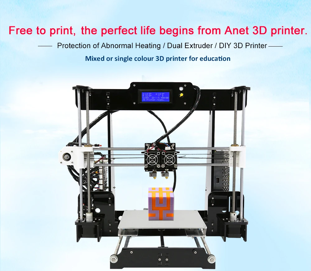 Anet A8 один/два цвета 3d принтер заводская цена Reprap Prusa i3 дешевая 3d печатная машина двойное сопло двойной экструдер 22*22*24