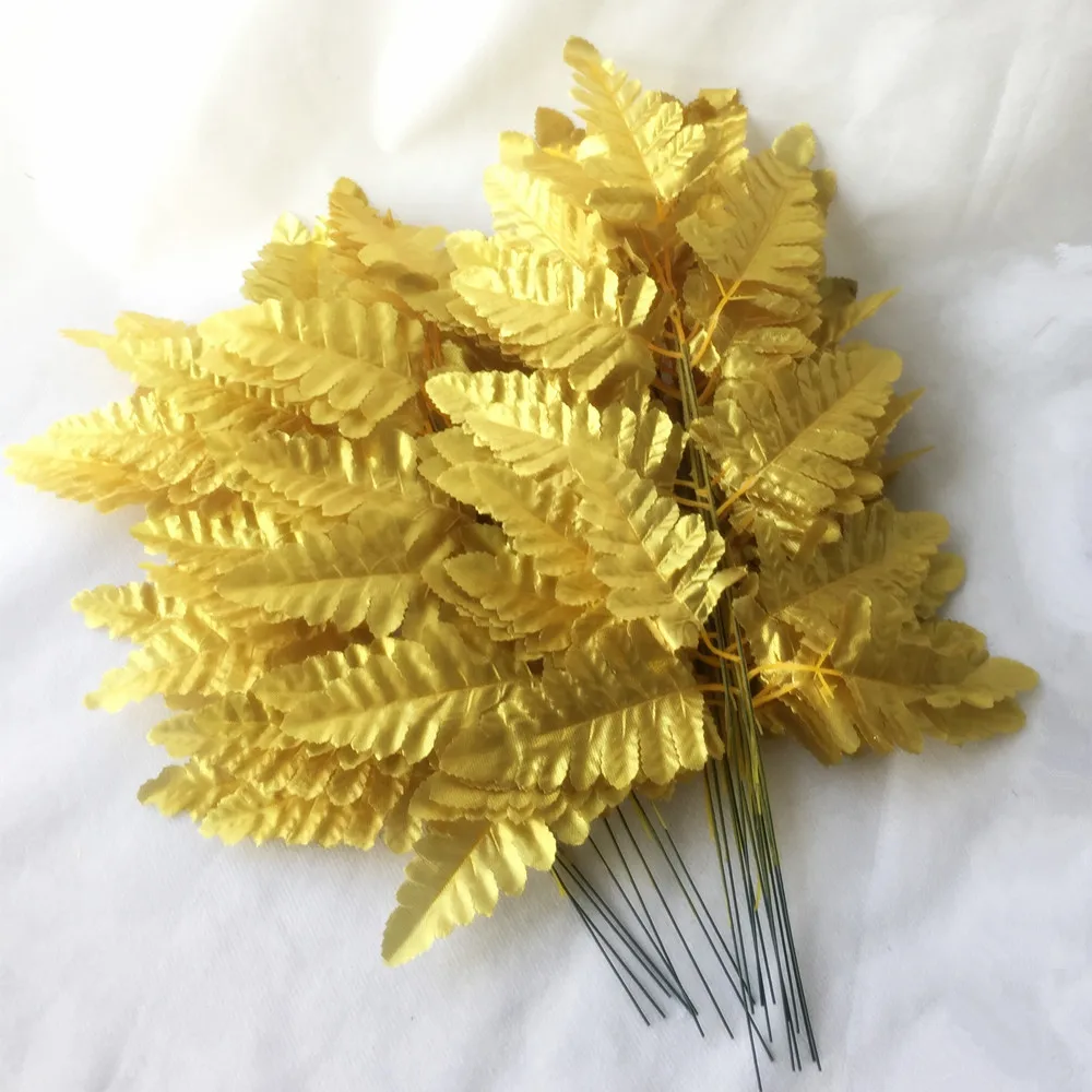 

100p Artificial Leaf Simulation Persiantrid Plants Silver/Golden/green colors Greenery for Floral Arrangement