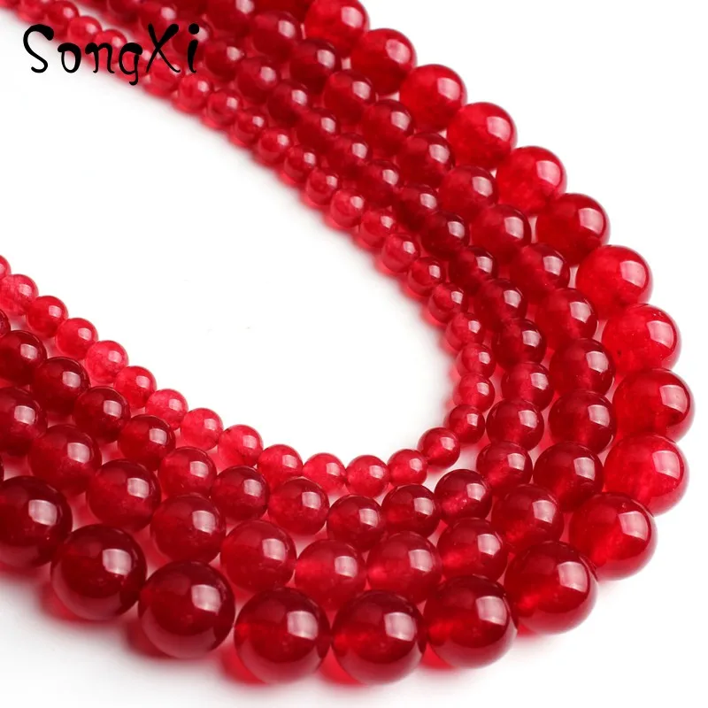 Natural Dark Red A+ Jades Chalcedony Stone Beads For Jewelry Making Size 6 8 10 12mm Round DIY Bracelet Earrings Necklace 15Inch | Украшения