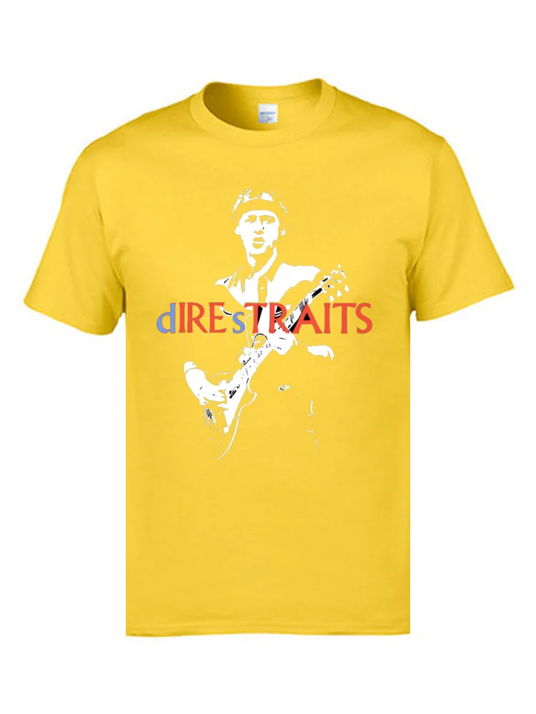 Футболка в стиле хип-хоп для гитары Rock Dire Straits, высокое качество, круглый воротник, хлопок, дышащие топы и футболки, мужские популярные футболки - Цвет: Золотой