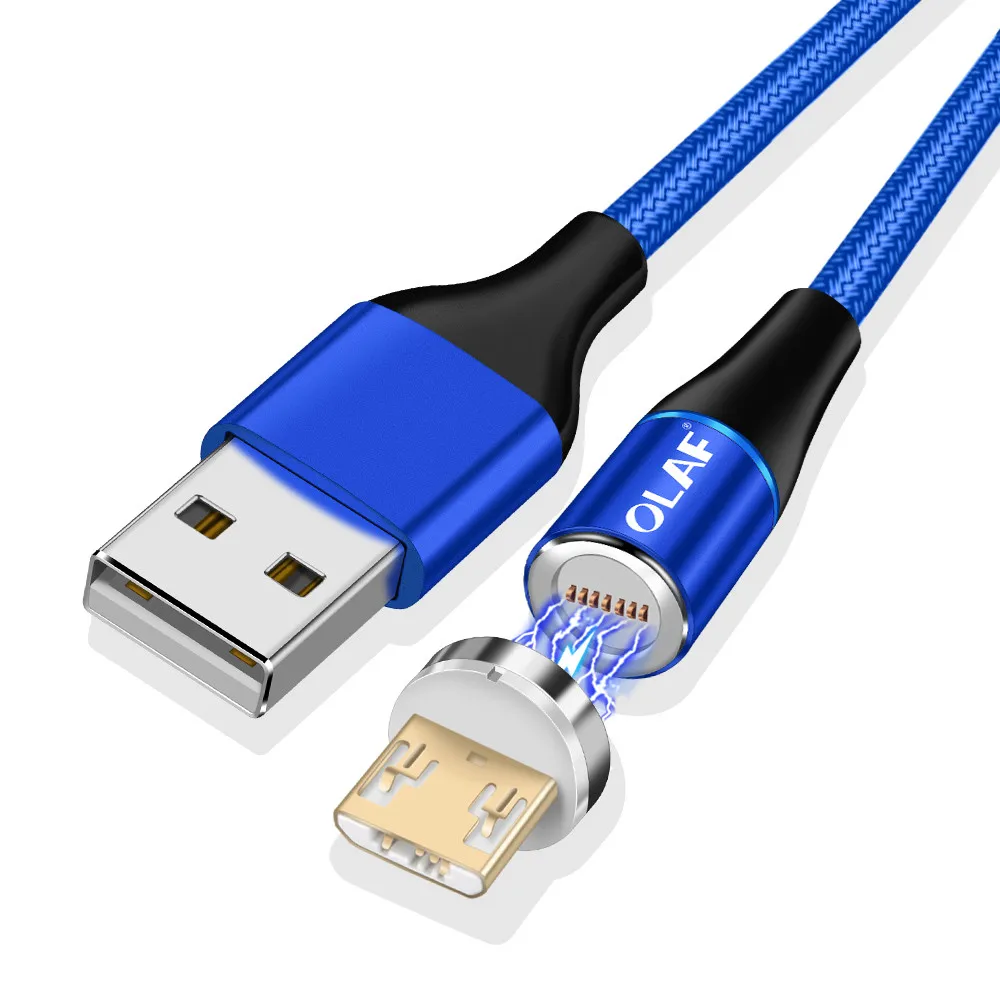 Магнитный usb-кабель Олаф 1 м/2 м, кабели для мобильных телефонов, круглые кабели для быстрой зарядки для iPhone, usb type-C, Micro, Android, usb, магнитные Кабельные шнуры - Цвет: Blue For Micro