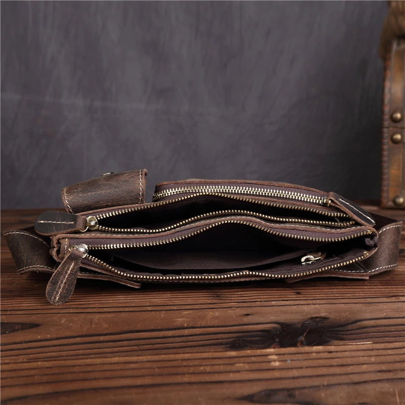 Real Leather men Casual Design Small Waist Bag Cowhide Fashion Hook Bum Bag Waist Belt Pack Cigarette Case 5.5