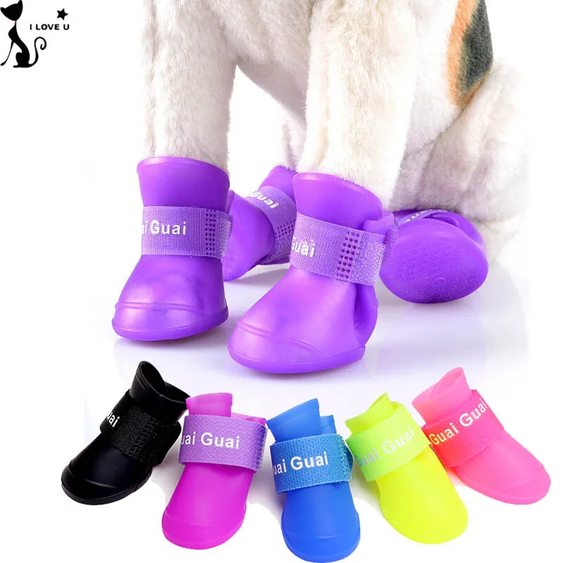 Водонепроницаемые ботинки для собак Нескользящие 4 шт./компл. Размеры S M L 5 цветов