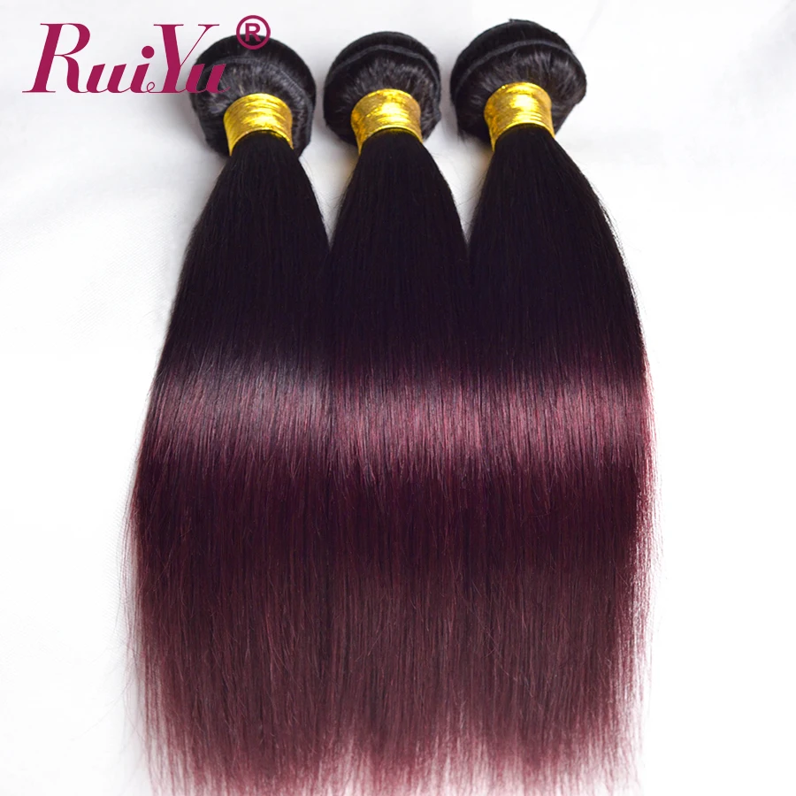 RUIYU Ombre Brazilian Straight Hair 1b/Burgundy Two Tone Weave 3 Bundles Deals 99J Red Non Remy Human Extensions | Шиньоны и парики