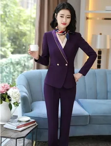 Новинка, фиолетовые официальные профессиональные деловые костюмы со штанами и куртками, пальто для женщин, деловая рабочая одежда, блейзеры, брючные костюмы