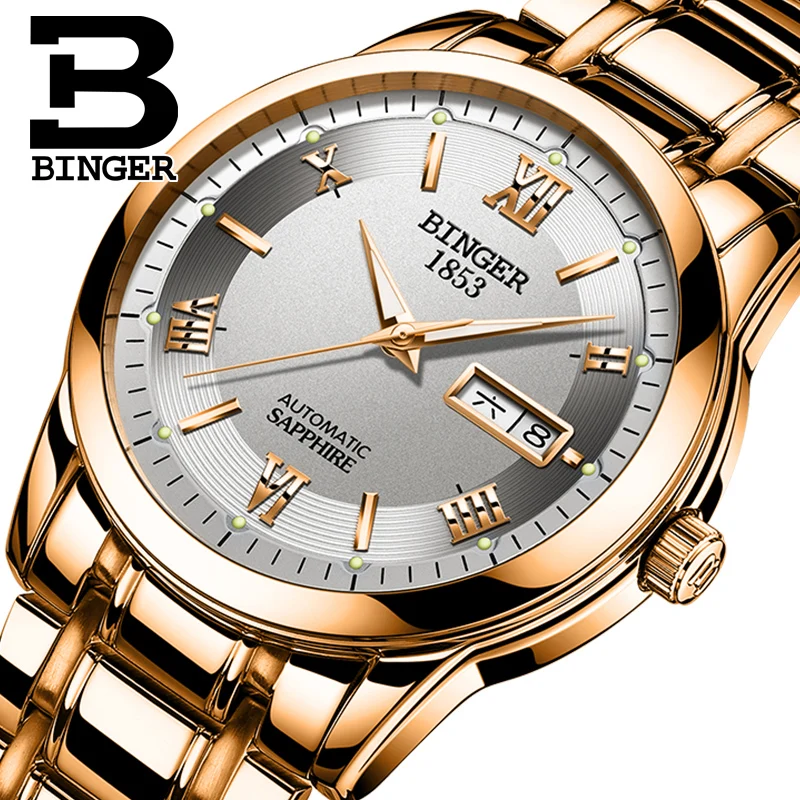 

Switzerland watches men luxury brand Wristwatches BINGER luminous Automatic self-wind full stainless steel Waterproof BG-0383-5