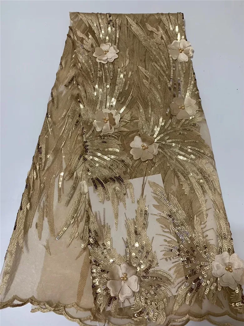 

New design good looking JRB-12091 French tulle embroidery lace fabric with sequins and beads and 3d flowers