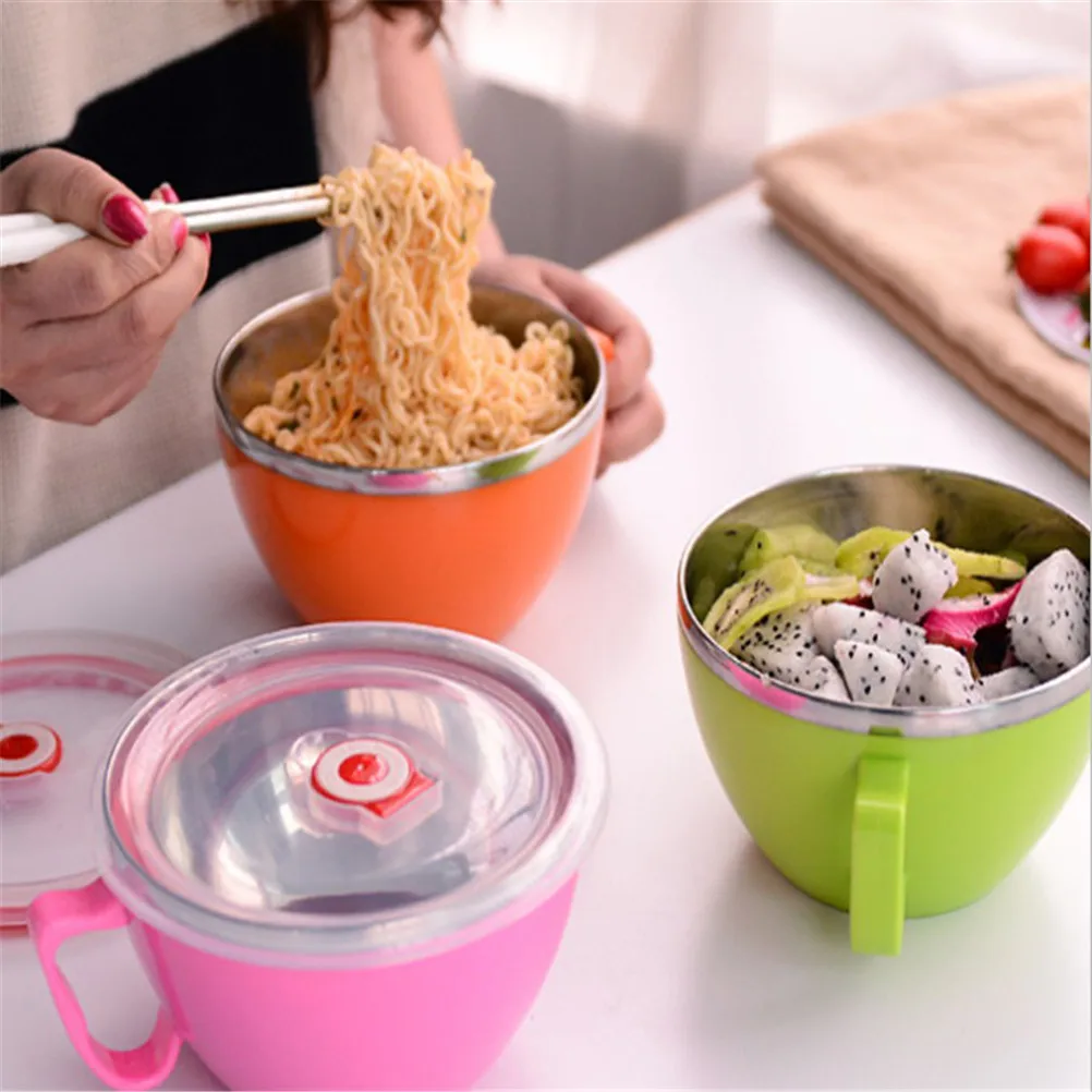 Миска из нержавеющей стали миска для лапши быстрого приготовления с крышкой