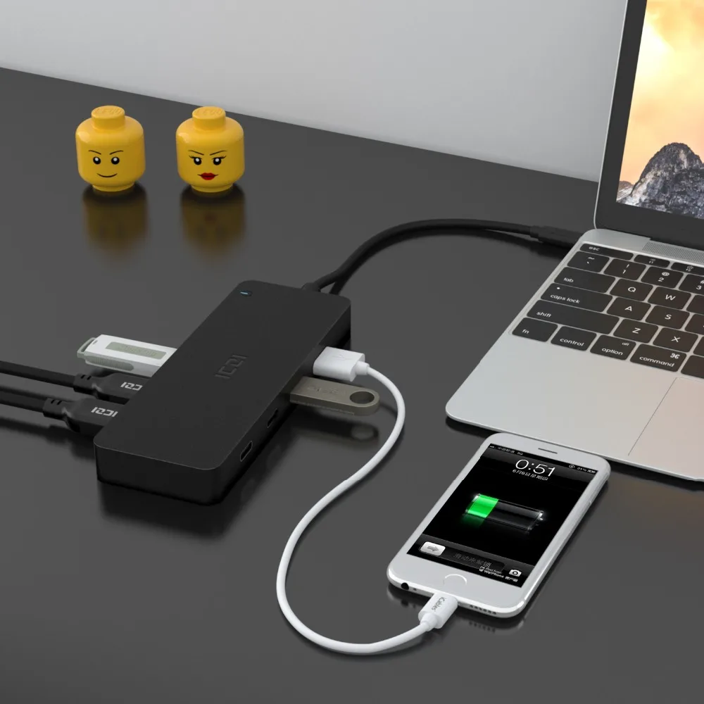 ICZI 7 в 1 USB C HUB type C к USB 3,0 type-C переходник для передачи данных с блоком питания для Macbook Air Macbook Pro