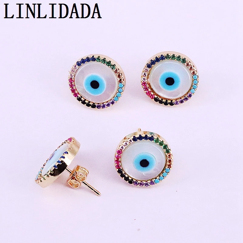 

8Pairs 2019 New Popular Jewelry Rainbow CZ Micro Paved Round Shell Stud Earrings